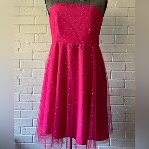 Double Crazy Pink Strapless A-Line Cocktail Dress Sz L Prom Party Sequined Tulle